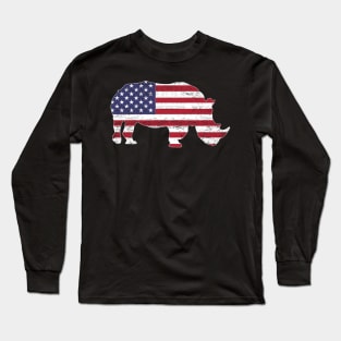 American Flag Rhino USA Conservation TShirt Long Sleeve T-Shirt